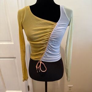 Urban Outfitters Shona Cinched Crop Asymmetrical Long Sleeve Top size small
